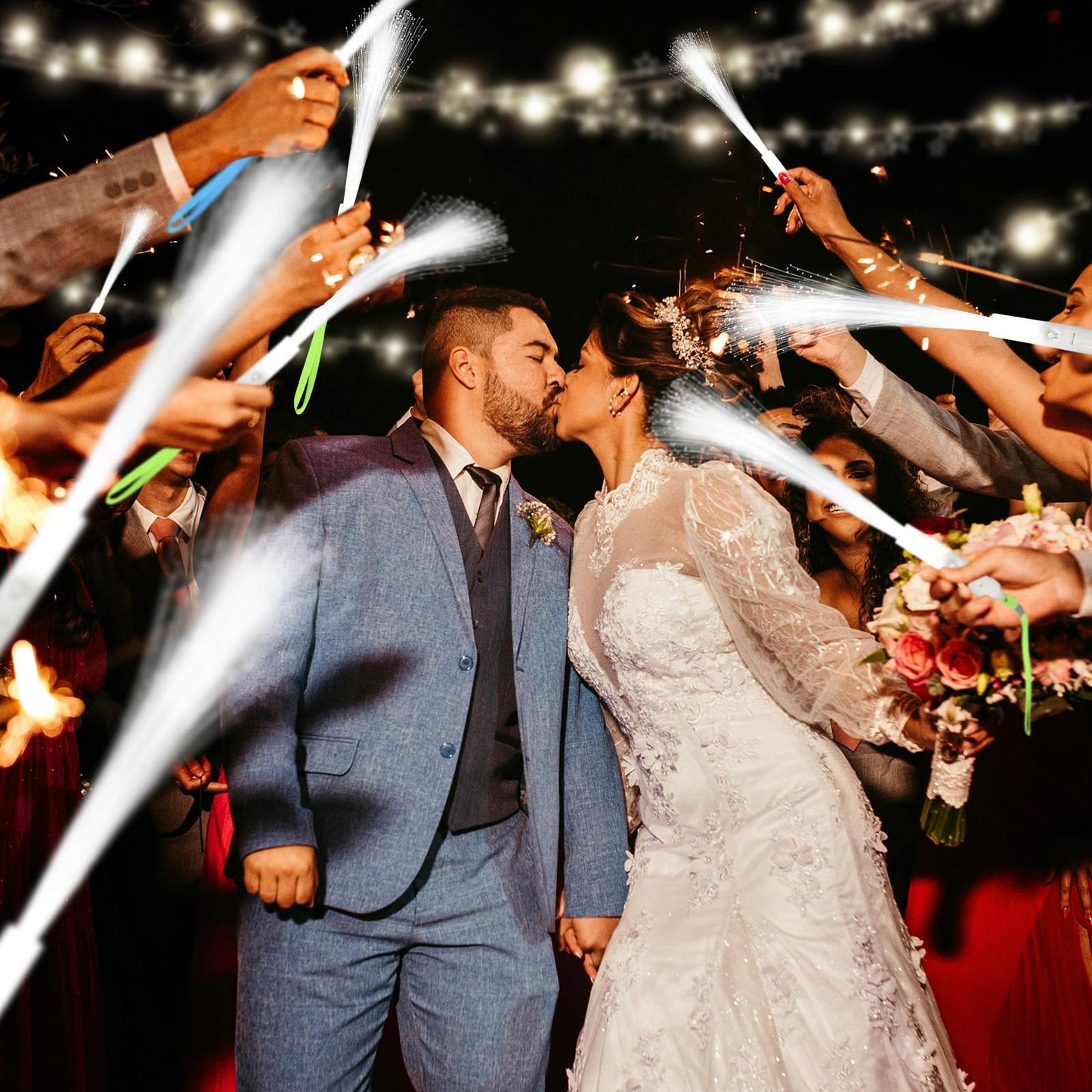 SHQDD 200 PCS White LED Fiber Optic Wands, Glow Sticks for Wedding, Bar DJ, Halloween & New Year