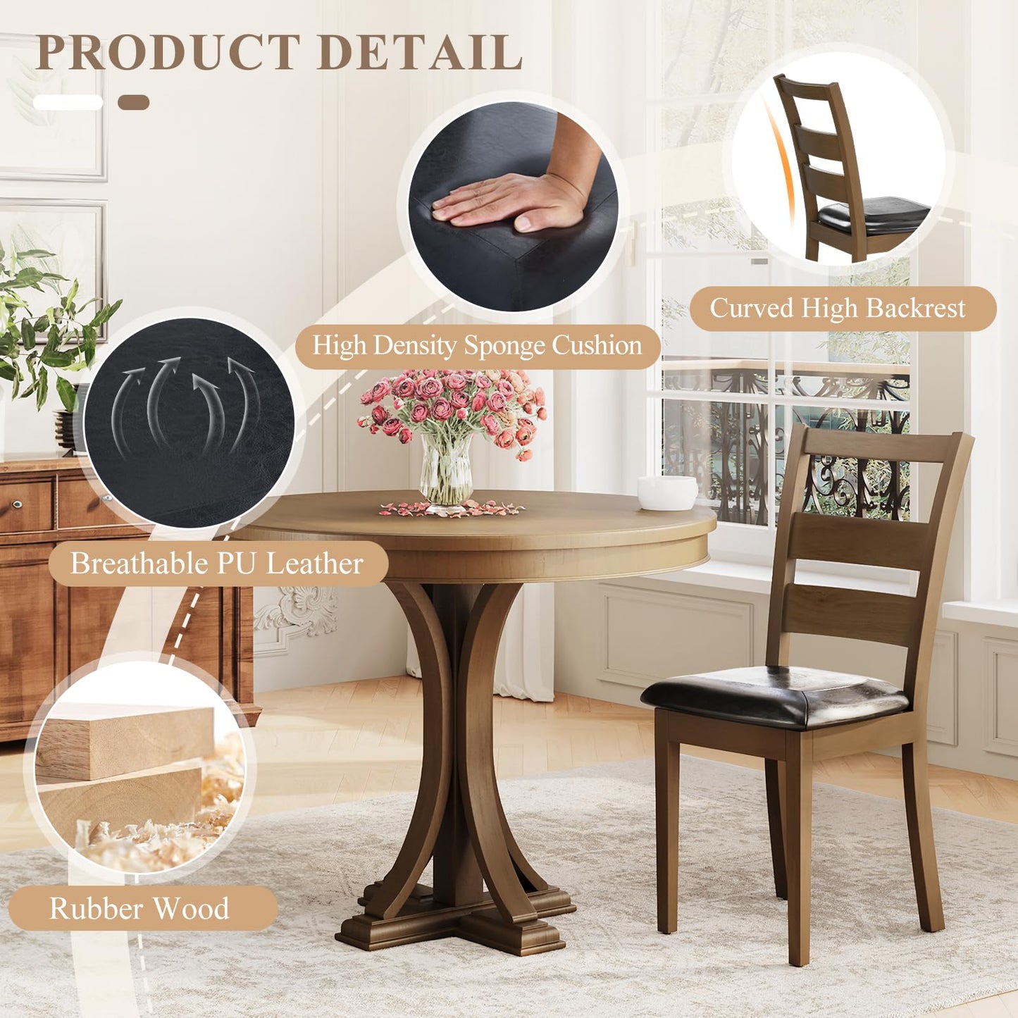 COLAMY Rectangle Wooden Dining Room Table Set for 6, Mid Century Modern Kitchen Table and PU Leather High Back Dining Room Chair for Home, Saving Space (1 Table with 6 Chairs), BlackBrown