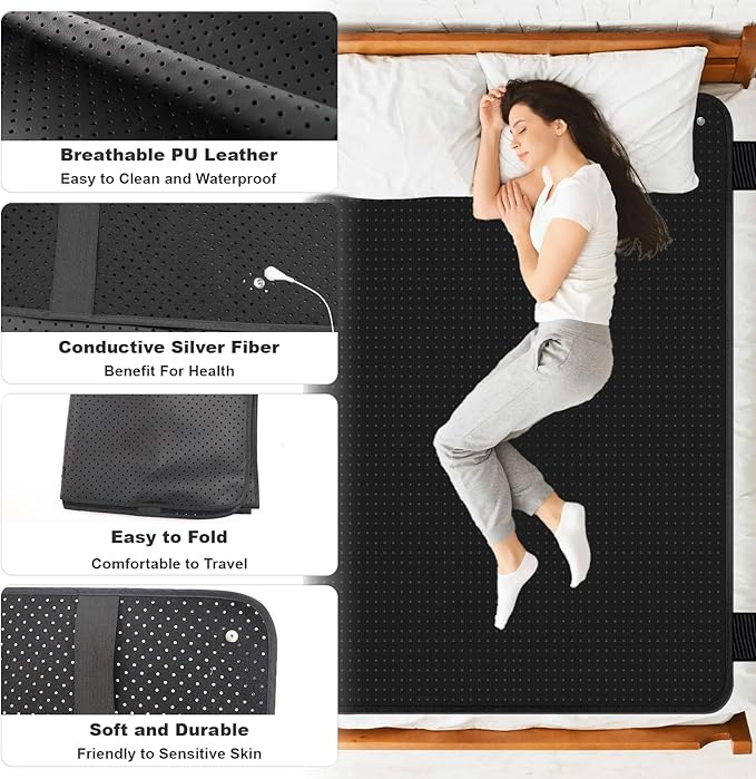 Grounding Mat for Bed,54 * 78 in Anti-SLP Pad PU Leather,Grounding Mat King Size with Grounding Tester Pen,Grounding Mattress Pad