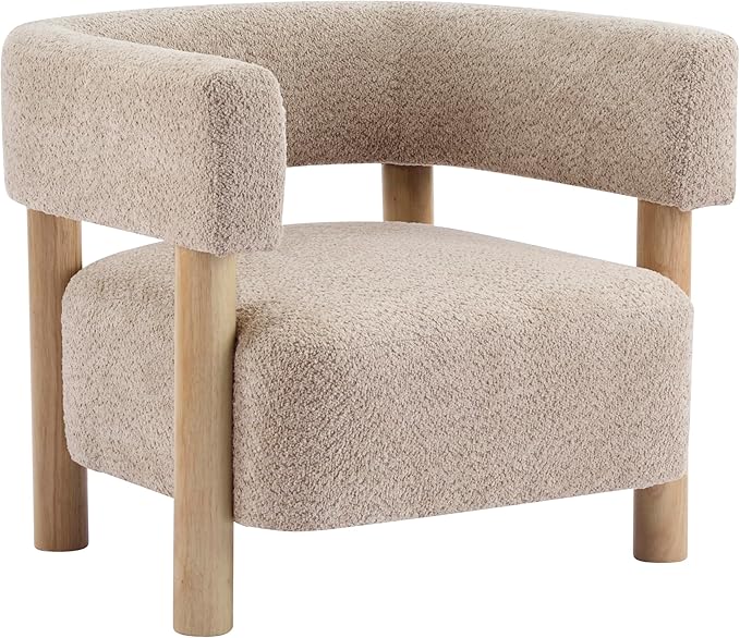 Christopher Knight Home Carly Low Profile Accent Chair, Round Backrest Side Chair, Living Room Armchair with Boucle Fabric Cushion, Comfy Reading Chair for Bedroom, Wooden Single Lounge Sofa, Wheat