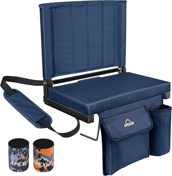 APEXUP Stadium Seats with Back Support, Portable Bleacher Seat with Large Pocket and Cup Holder, Wide Stadium Chair for Sports Events and Concerts