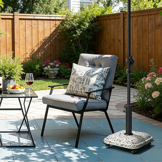 VredHom 45lbs Patio Umbrella Base with 4 Wheels, Square Cobblestone Concrete Stand, Heavy Duty Market Umbrella Stand for Outdoor