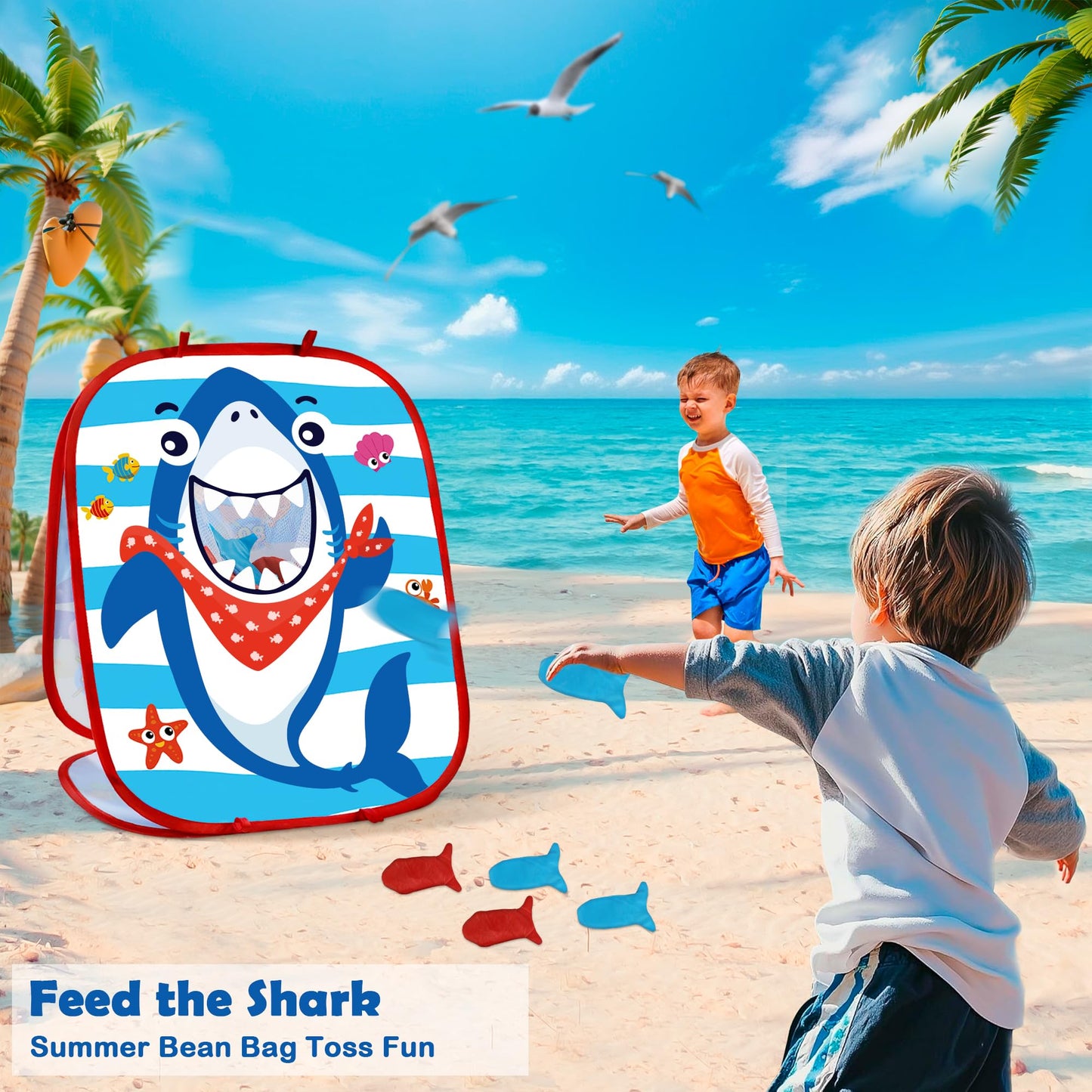 Bean Bag Toss Outdoor Outside Games Toys for Kids Ages 4 8 Under The Sea Summer Kids Outdoor Games Shark Toys Dart Game for Toddlers 3-5 Beach Ocean Themed Party Gifts for Boys Girls Family Yard Game