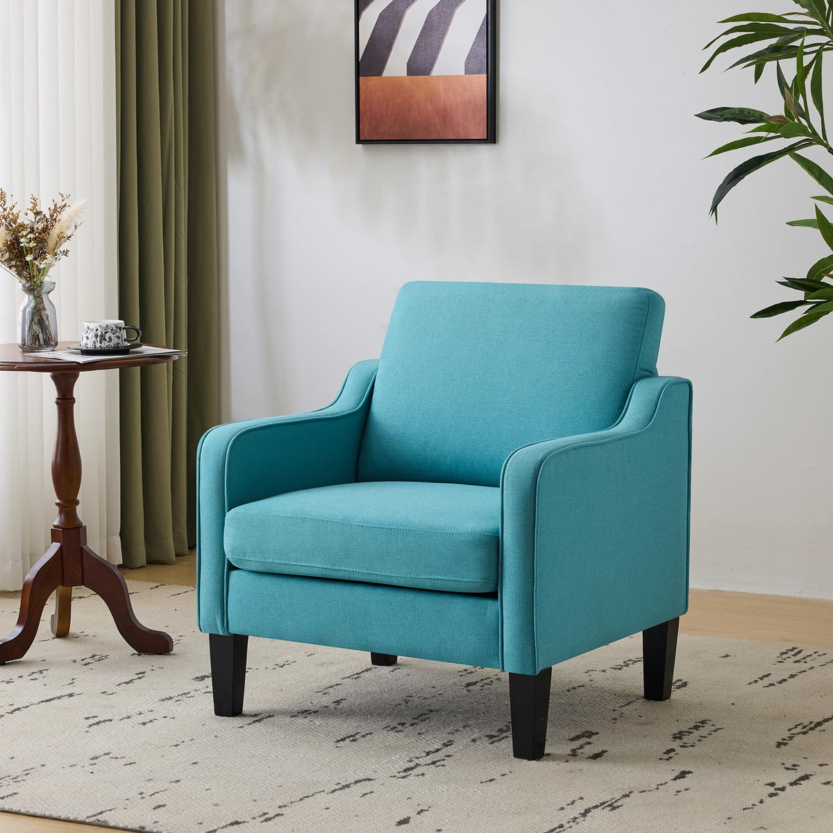 VINGLI Accent Chairs Set of 2 Living Room Chairs Teal Blue Reading Chair for Bedroom Scooped Arm Chair Mid Century Modern Accent Chairs Upholstered Comfy Chair for Apartment, Waiting Room