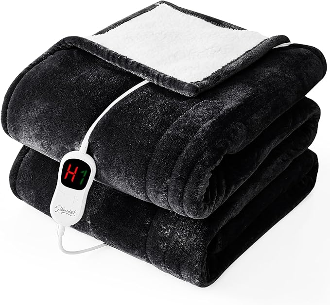 Homemate Electric Heated Blanket Full Size - 72"x84" Heated Bed Blanket Throw with 10 Heating Levels 8 Hours Auto Off Fast Heating Over-Heat Protection-Ultra Soft Flannel ETL Certified, Black