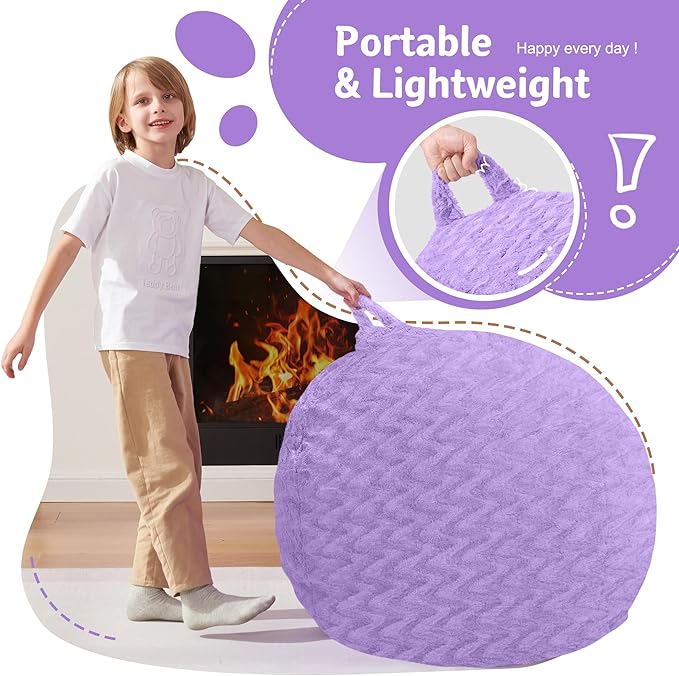 2FT Bean Bag Chair,Giant Bean Bag Chairs for Adults,Big Bean Bags with Memory Foam Filled, Large Beanbag Chairs with Chevron Plush Cover-Purple