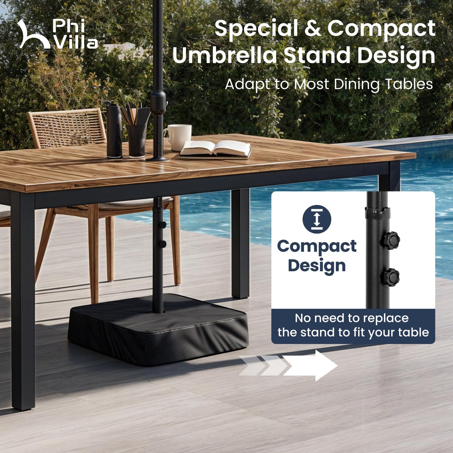 PHI VILLA 15ft Large Patio Umbrellas with Base Included, Outdoor Double-Sided Rectangle Market Umbrella with Crank Handle, for Pool Lawn Garden, Navy Blue