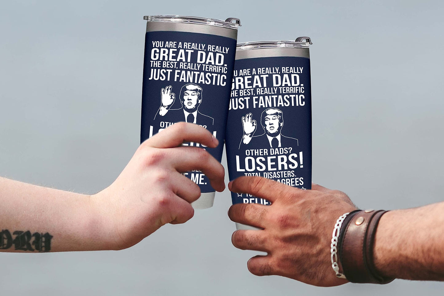 BETHEGIFT Gifts for Dad from Daughter, Son, Kids on Fathers Day, Christmas - Funny Fathers Day Tumbler - Present for Father - Dad Birthday Tumbler 20oz, Navy Insulated Stainless Steel