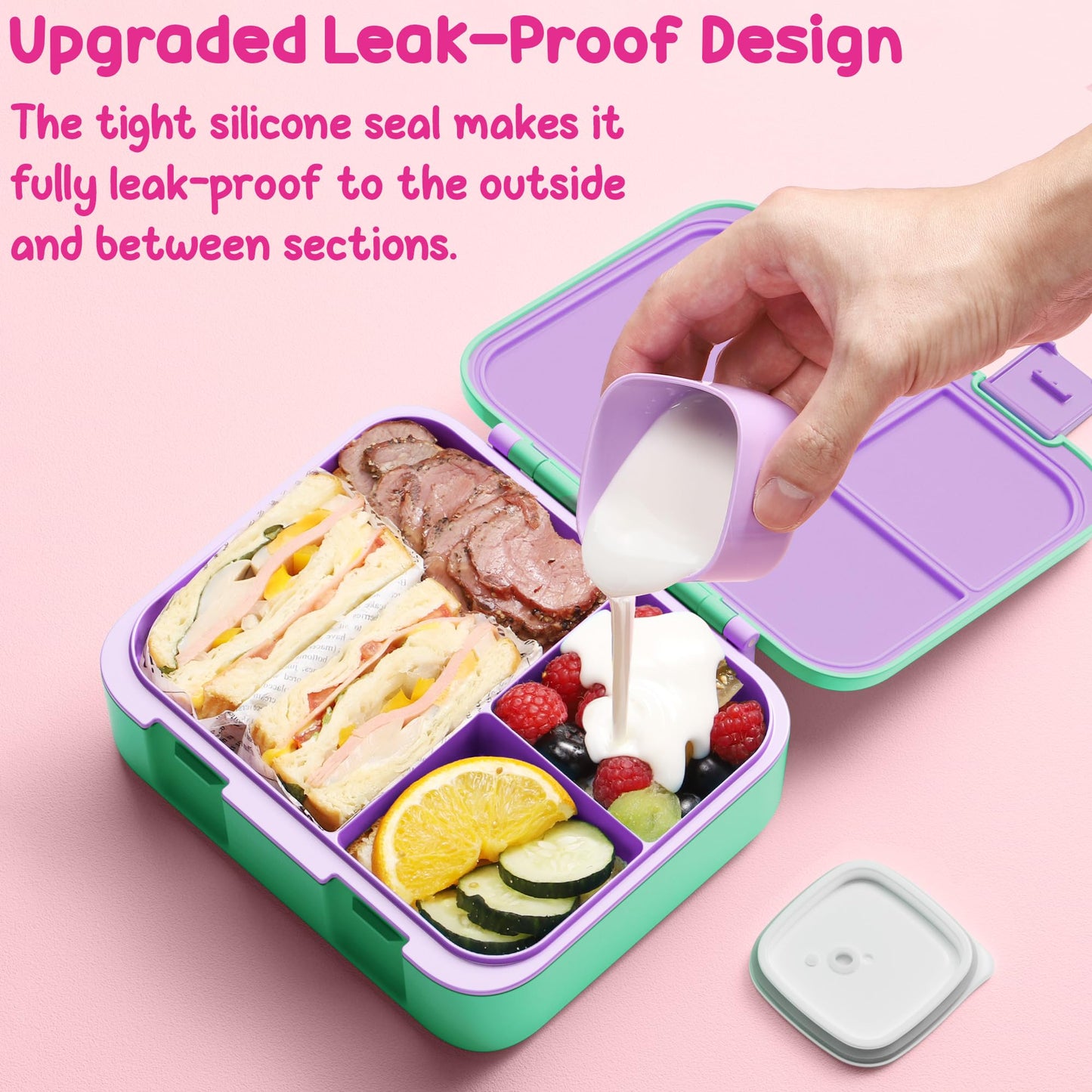 Fimibuke Bento Lunch Box for Kids, Leak-proof Boys Girls Bento Box with 3-Compartment BPA Free Dishwasher Safe Kids Lunch Portion Container Snack Box with Sauce Cup for Age 3-12 Kid Toddler for School