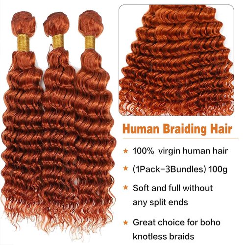 Habiliana Bundles Human Hair 20 22 24 Inch Deep Wave Orange Ginger Bundles 11A Unprocessed Brazilian Virgin Quick Weave Hair Extensions for Black Women