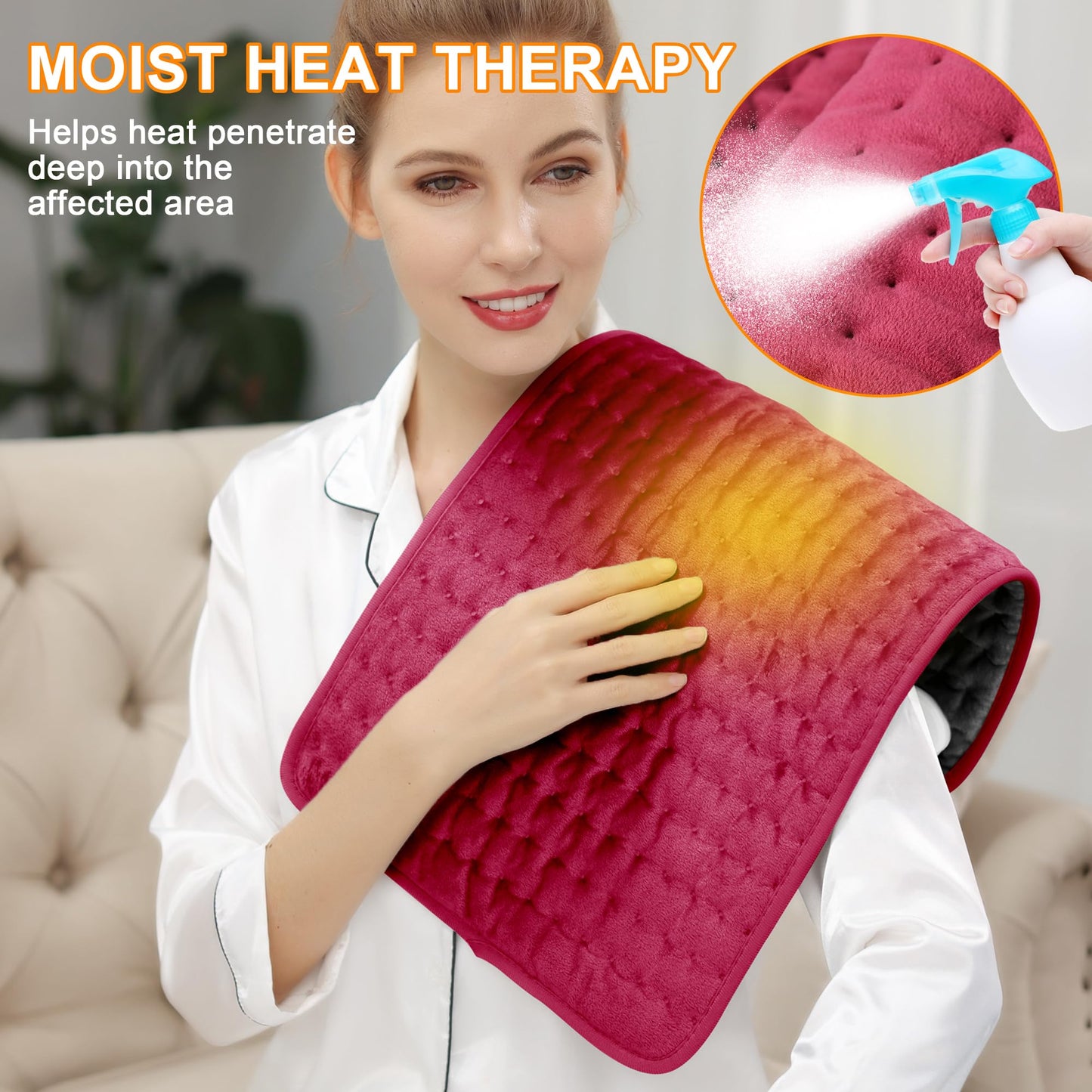 Deepsoon Heating Pad,Electric Heating Pads for Back,Neck,Abdomen,Moist Heating Pad for Shoulder,Knee,Arms,Legs,Dry/Moist Heat & Auto Shut Off,Christmas Gifts for Men and Women,Burgundy,24x12 Inch