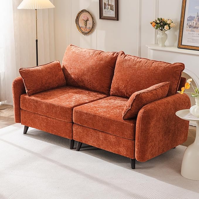 Rexulqo 73'' Loveseat Sofa with All Seats Storage, Modular Sectional Couch with Deep Seat,Oversized Comfy Couch with 7.8'' Cushion for Living Room,Bedroom,Velet,Orange
