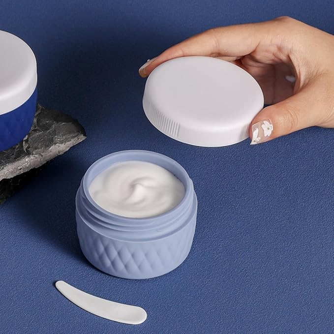 Travel Containers for Toiletries, Silicone Cream Jars BPA-Free, TSA Approved 2oz Travel Size Containers, Leak-proof Silicone Jars with Lid for Cosmetic Face Hand Body Cream (4 Pack)