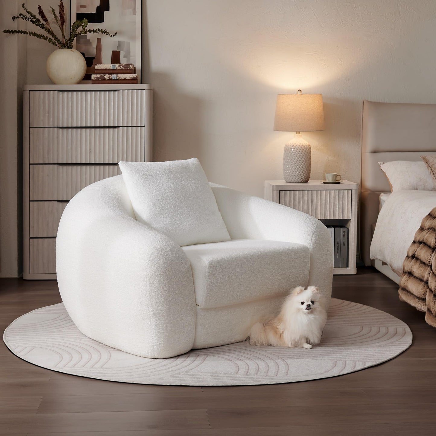 SICOTAS Sofa Couch Bed for Living Room Futon Cloud Boneless Sleeper Chair Pull Out Convertible Floor Couch in a Box with Deep Seet Single Sofa Foam Lounger No Assembly for Bedroom Apartment, White