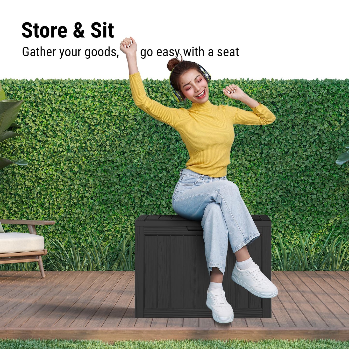 Mars Villa 45 Gallon Outdoor Storage Box, Resin Deck Box Waterproof, Storage Chest for Outside Patio Furniture Cushions, Pool Supplies, Garden Tools, UV Resistant and Weatherproof, Black