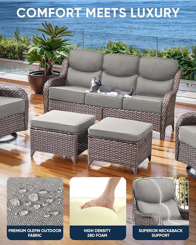 ACTREST Luxury 22x24/22x25 6-Inch Smile Patio Dining Chair Cushions Set of 4 - Heavy Duty Water Slashproof Outdoor Seat Cushion for Outside Furniture Set Swivel Chairs Loveseat L-Shape Sofa - Grey
