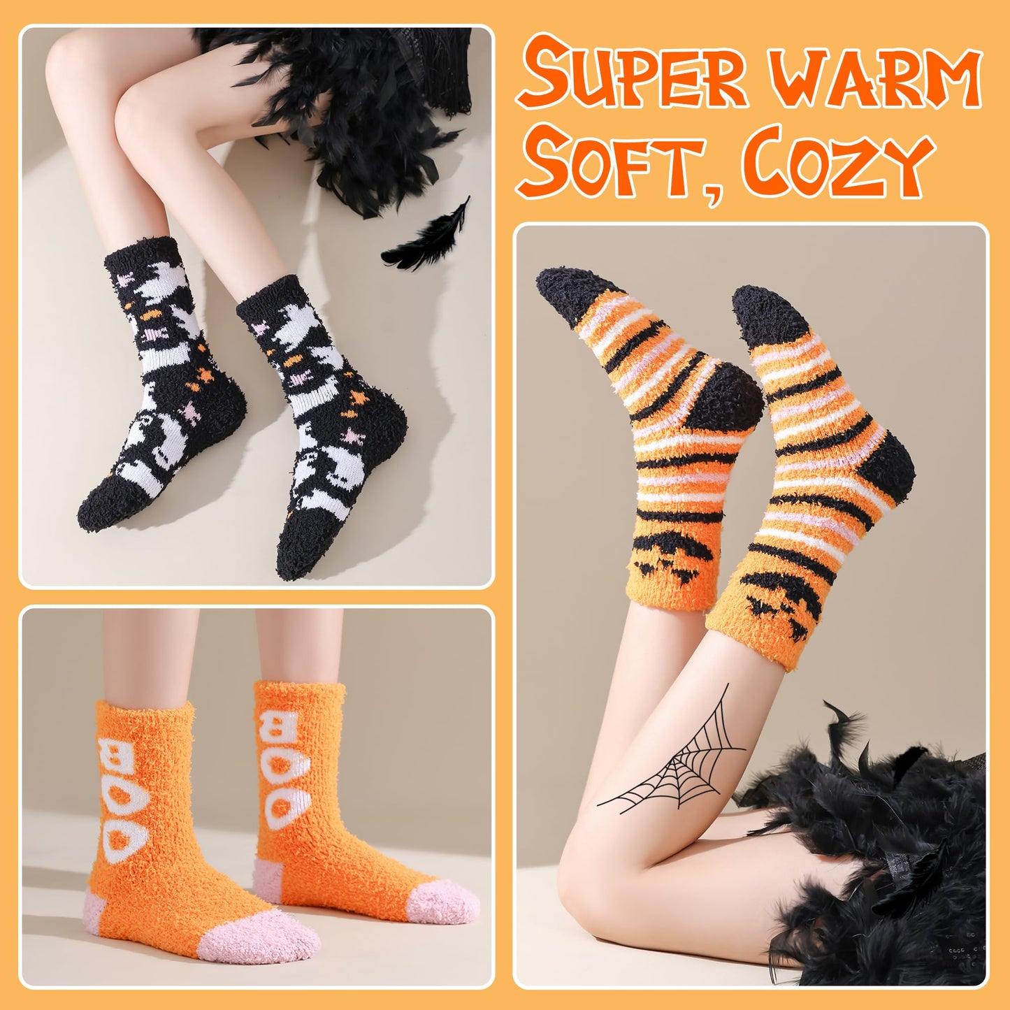 TEHOOK 4X Thicker & 2X Softer Halloween Fuzzy Socks for Boo Spooky Basket Stuffers for Her, Cozy Fluffy Soft Warm Socks for Fall Halloween Gifts for Women