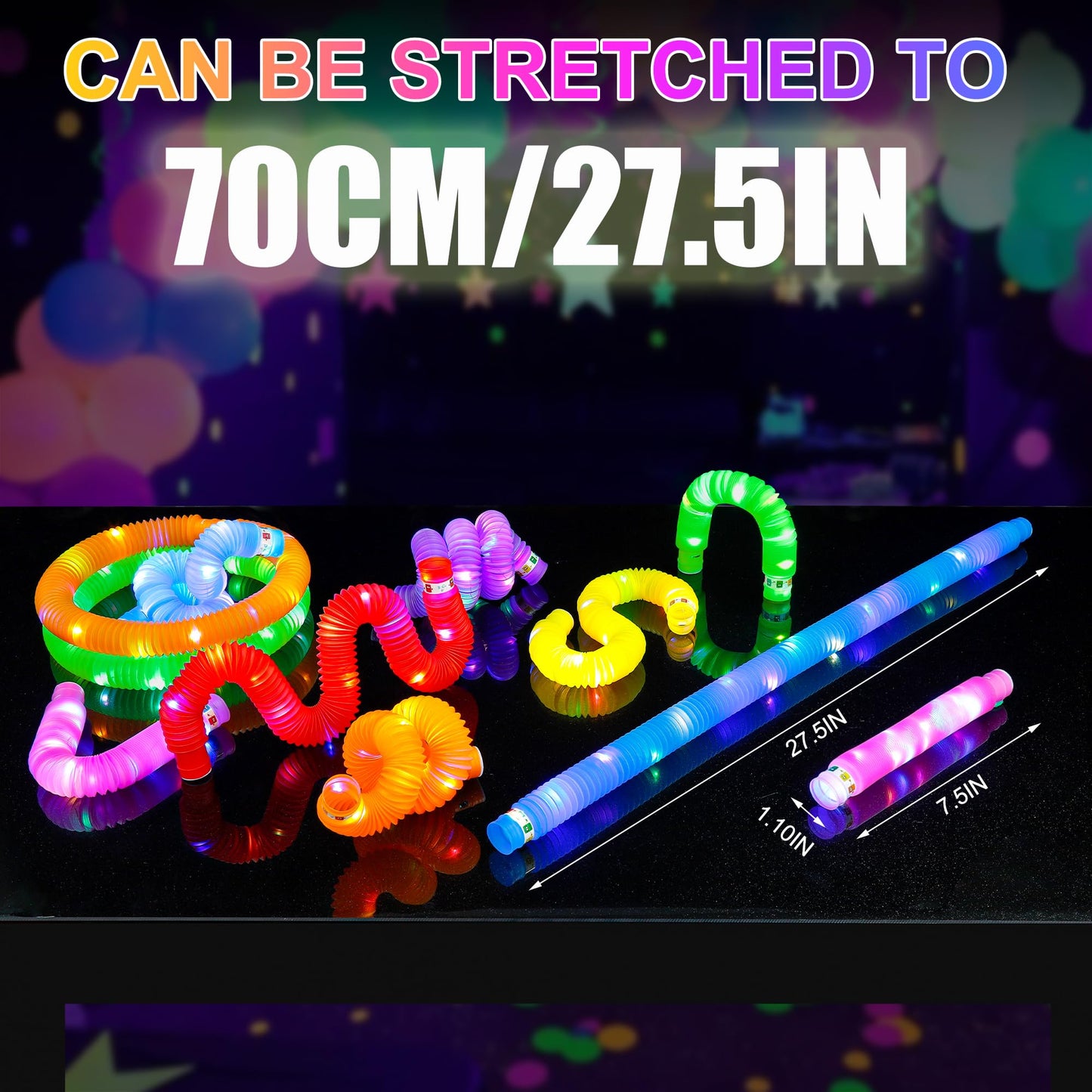 UrChoice Glow Sticks Party Favors for Kids, 25 PCS-LED Pop Tubes Neon Necklaces Bracelets, Glow in the Dark Party Pack, Light up Camping Toys for Toddlers, Imaginative Play ,Hours of Fun for Kids