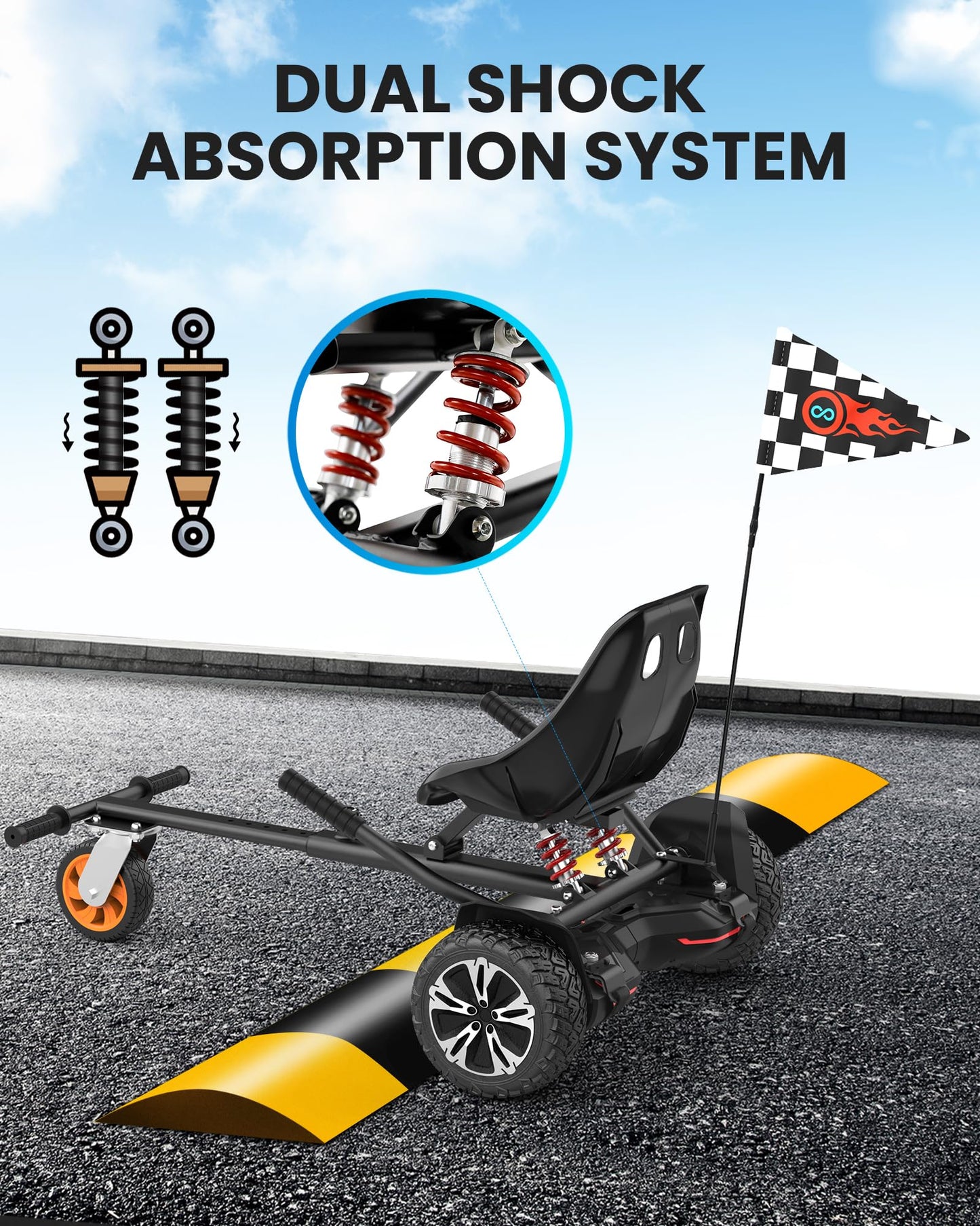 Gyroor K2 Balancing Scooter Go Kart Attachment for Kids & Adults, Adjustable Frame Length Balancing Scooter Seat Attachment for 6.5" 8" 10" Self Balancing Scooter