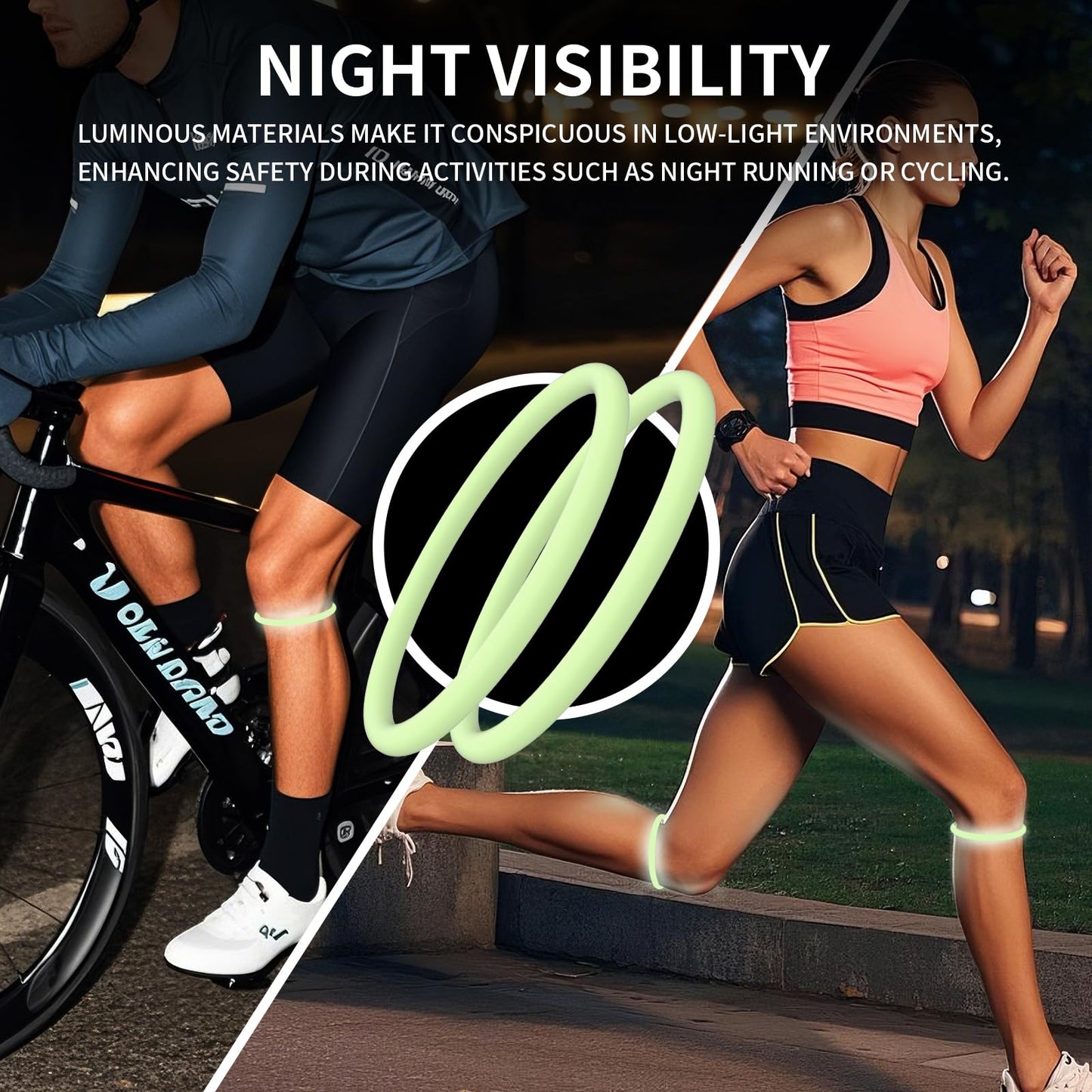 GREBIKE 2PCS Patellar Tendon Support Strap for Knee Pain Relief, Knee Bands for Basketball, Running, Tennis, Soccer and Hiking, Silicone Patella Band for Women and Men, Includes Storage Bag (Fluorescent Green)