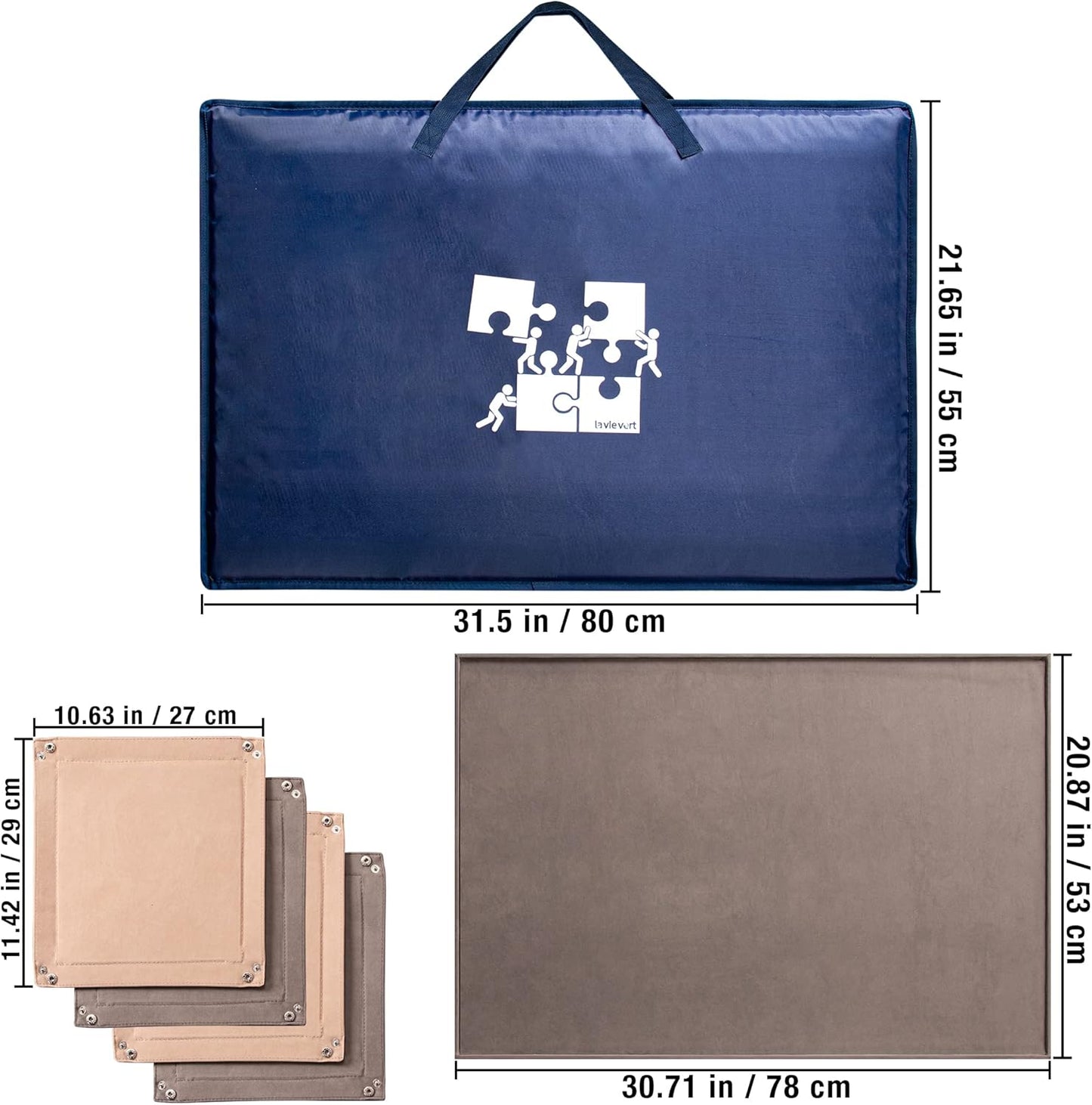 Lavievert 1000 Piece Jigsaw Puzzle Board with Padded Cover, Portable Case with 4 Sorting Trays & Detachable Board, Puzzle Caddy Storage Saver with Non-Slip Surface for Adults