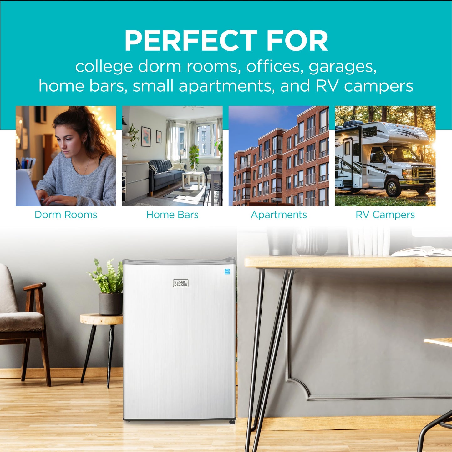 BLACK+DECKER 2.5 Cu. Ft. Compact Refrigerator, ENERGY STAR Certified, Single Door Mini Fridge with Chiller Compartment, Personal Fridge for Home or Dorm Room, R600a Refrigerant, BCRK25V,Stainless Look