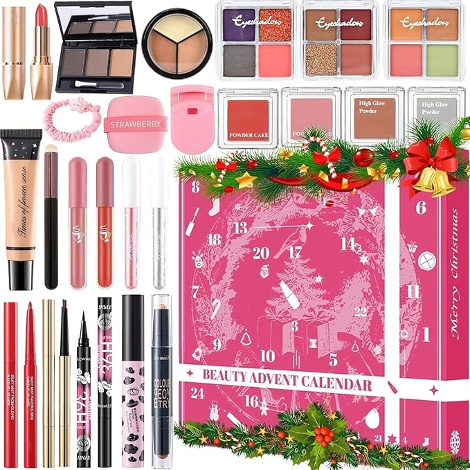 Makeup Advent Calendar 2025 for Teen Girls & Women，24 Days Christmas Countdown Calendar Makeup Gift Set, 2025 Xmas Gift Surprise Box Calendar Full Beauty Kit