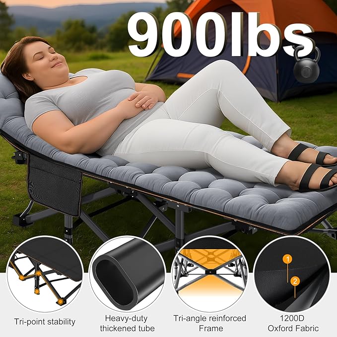 ABORON 2PK XXL Camping Cot for Adults 900LBS - 78"×32" Oversized Folding Bed with Mattress Pad, Heavy Duty 1200D Oxford Outdoor Cot with Carry Bag