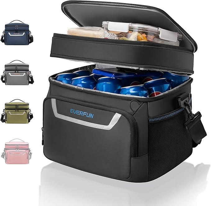 EVERFUN Small Cooler Lunch Box Mini Leak-Proof Soft Double Deck 24 Can Personal Insulated Collapsible Portable Waterproof ...