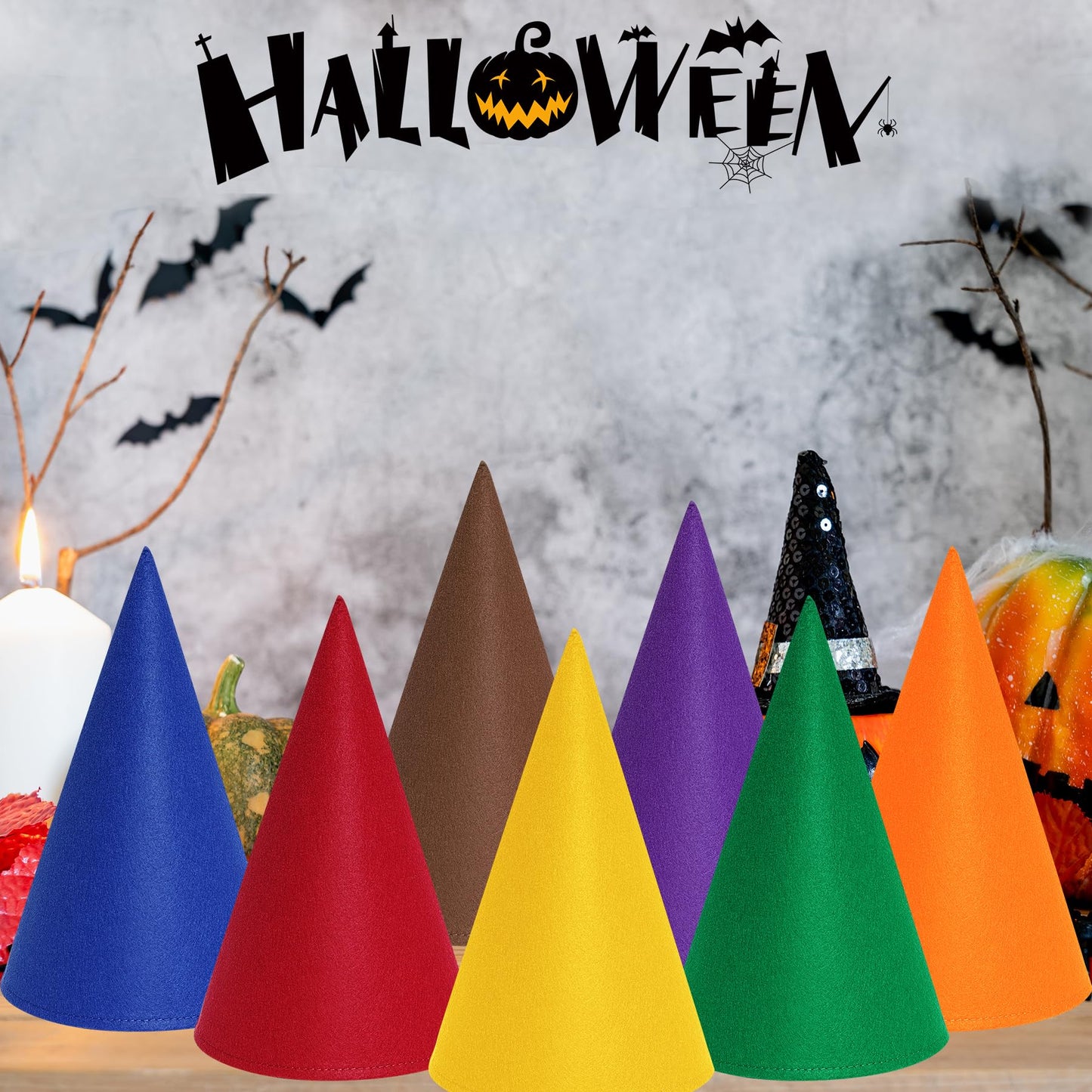 Bantoye 7 Packs Halloween Gnome Hats Felt Dwarf Hats for Unisex Adults Halloween Christmas Party Costume Supplies, Multicolor 1