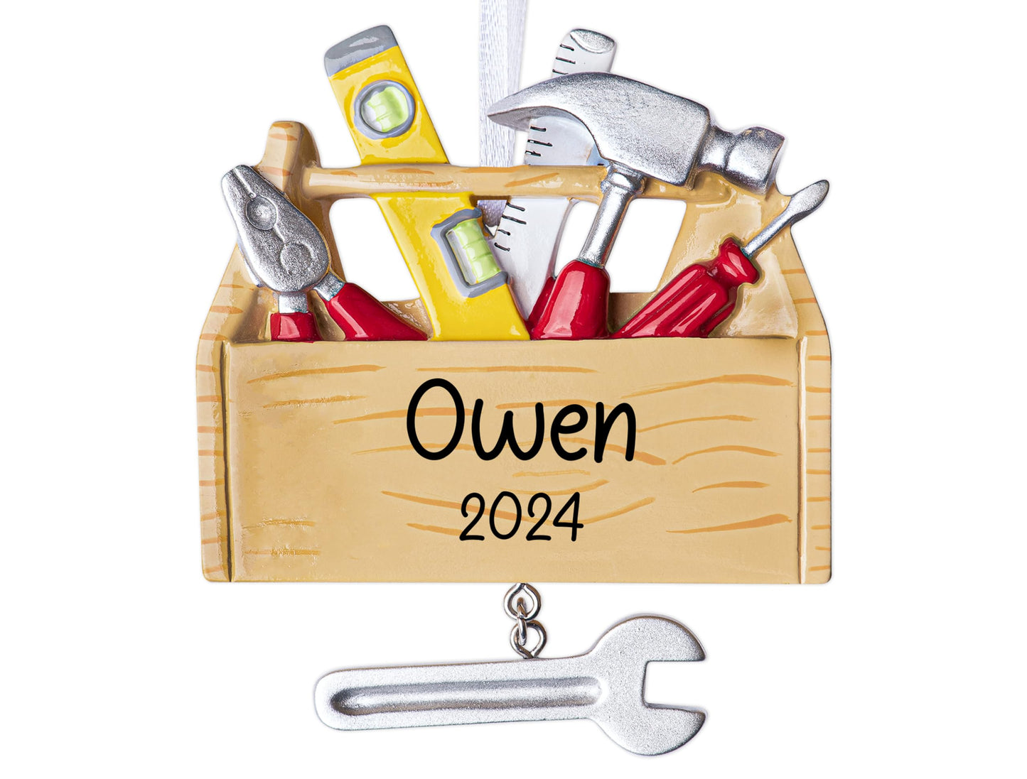 UniqXmas Personalized Tool Box Christmas Ornament 2025 - Free Customization | Tool Chest Toolbox with Dangle Wrench for Xmas Tree | Gift for Craftsman Artisan Builder Handy Man - Custom Name & Year