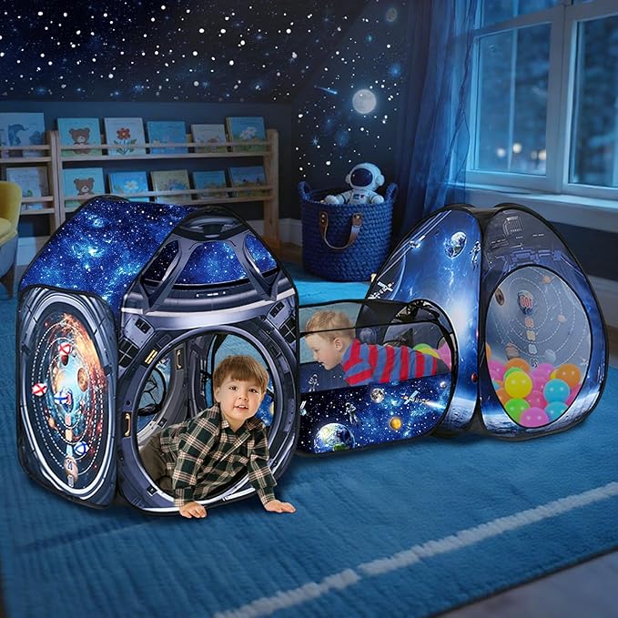 3 Pcs Galaxy Kid Play Tent Pop up Tent Play Tunnel Indoor and Outdoor Playhouse for Kid Beanbag Toss Game for Team Competi...