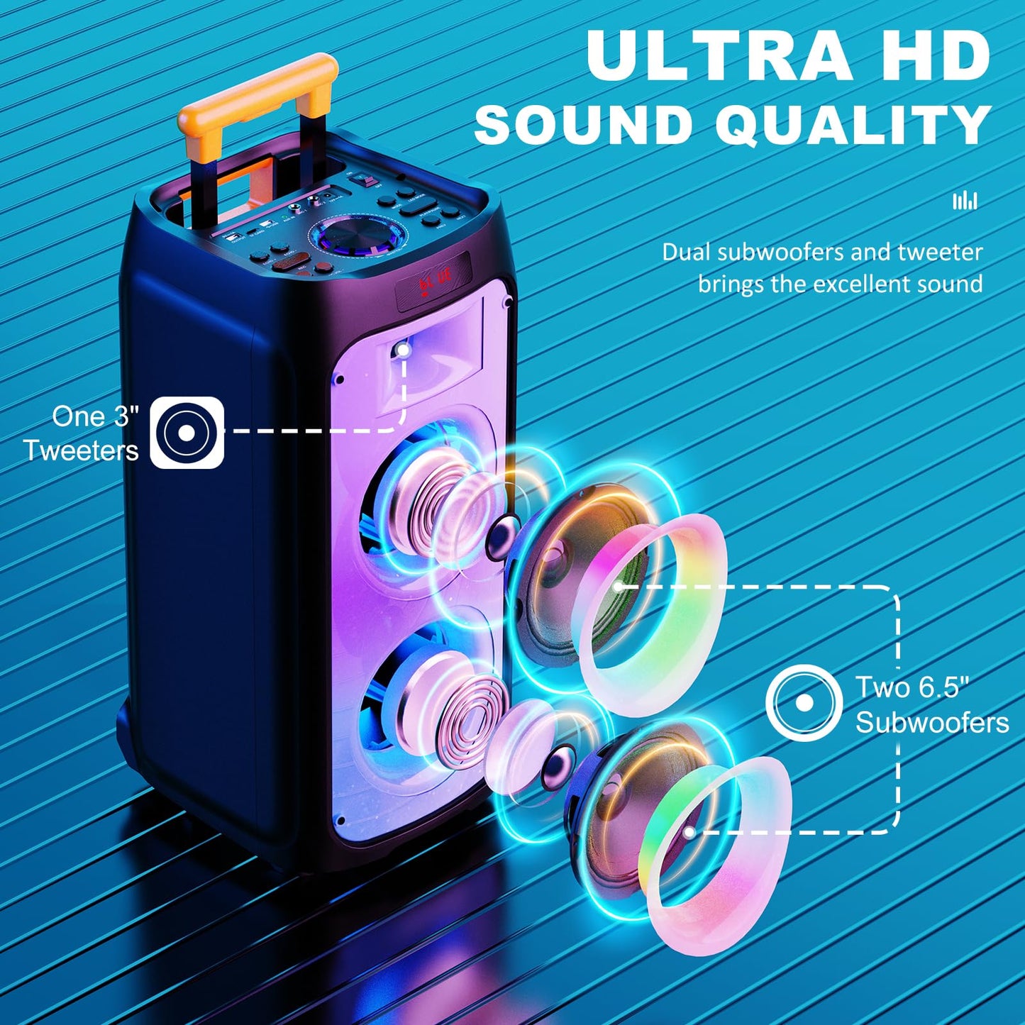 Karaoke Machine With 2 Microphones, Big Bluetooth Party Speaker For Adults, Pa System With 500W Peak Power And Disco Light, Roll