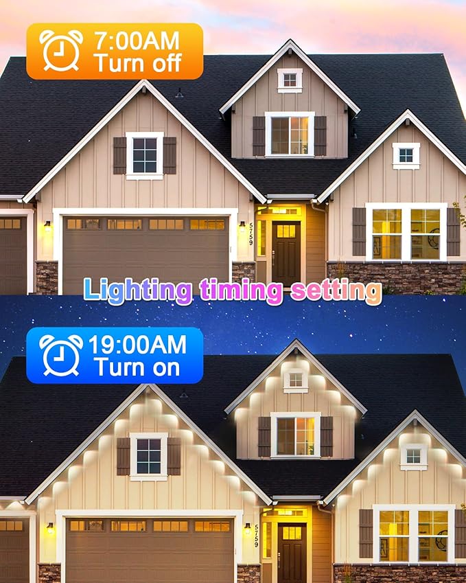 50FT Permanent Outdoor RGB Lights,IP67 Waterproof Smart LED Eaves Lights with App/Remote Control,for Christmas and All Holiday Decor,Daily and Accent Lighting,House Roof and Garden Lighting