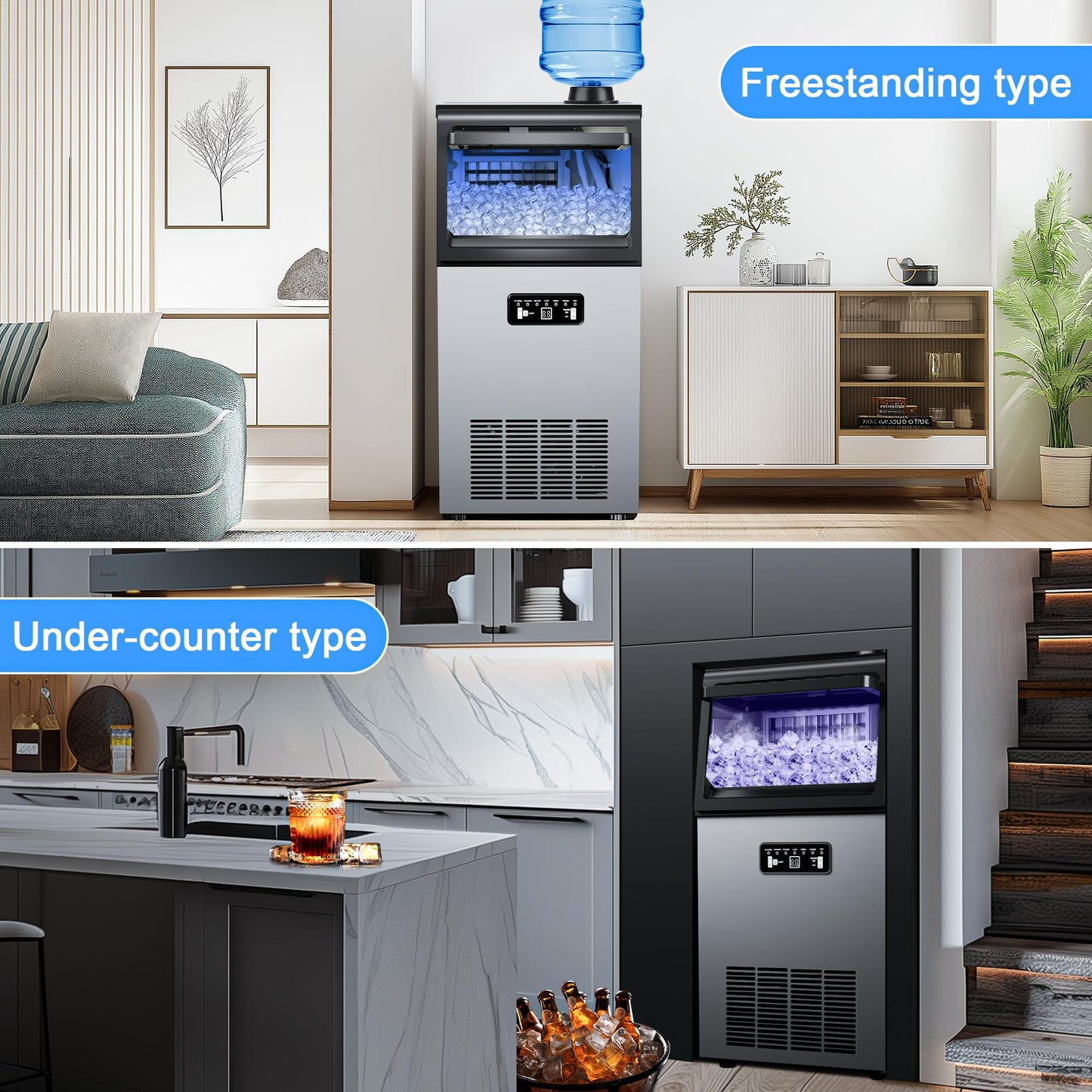 Ice Maker Commercial Ice Maker Machine 100LBS/24H with 20LBS Storage, Stainless Steel Under Counter Ice Maker 36Ice/Cycle with 2 Water Inlet Modes,Self-Cleaning for Homes,Bars,Restaurants