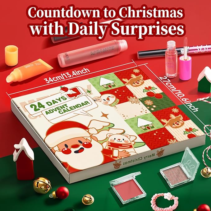 Makeup Advent Calendar 2025 for Women & Teen Girls, 24 Days Christmas Countdown Calendar Beauty Gift Set, 2025 Xmas Gift Surprise Box Beauty Calendar Full Size Makeup Kit