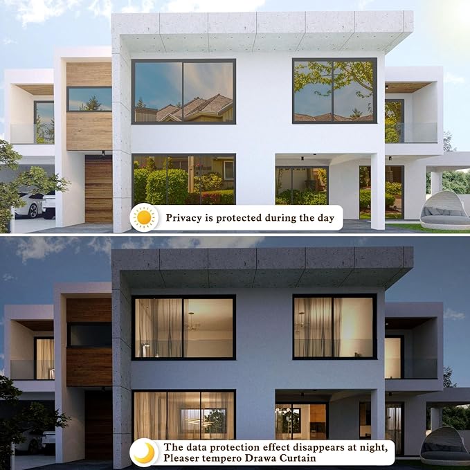 Window Privacy Film One Way Daytime Mirror Tint Treatments UV Heat Control Vinyl Stickers Sun Block Glass Paper Door Covering Reflective 35.4 Inch x 13.1 Feet Brown Silver