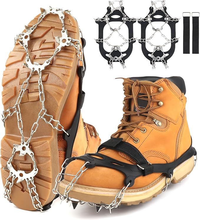 WASSERFLUX Crampons Ice Cleats for Shoes and Boots, 19 Stainless Steel Spikes Traction Snow Cleats for Hiking, Snow Climbi...