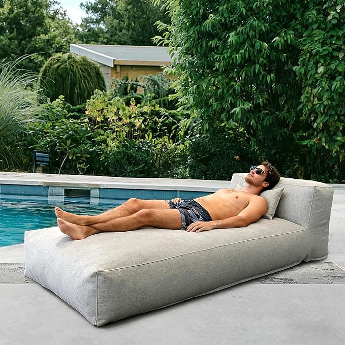 OPEAK Outdoor Bean Bed Chair Sun Lounger, Outdoor Couch Sofa for Patio & Pool, Foam Filling Day Bed Furniture, Comfy Lazy Sofa for Outside, Water-Resistant Seating Lounge Chair, Light Gray