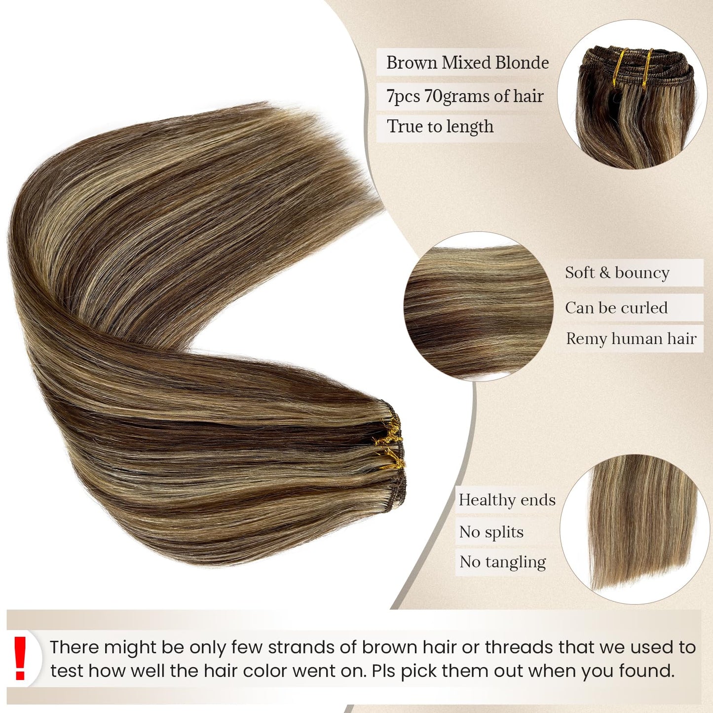 Licoville Clip in Hair Extensions Real Hair Blonde Highlight Human Hair Clip ins 15 Inch 70grams 7pcs Full Thick Medium Brown wi