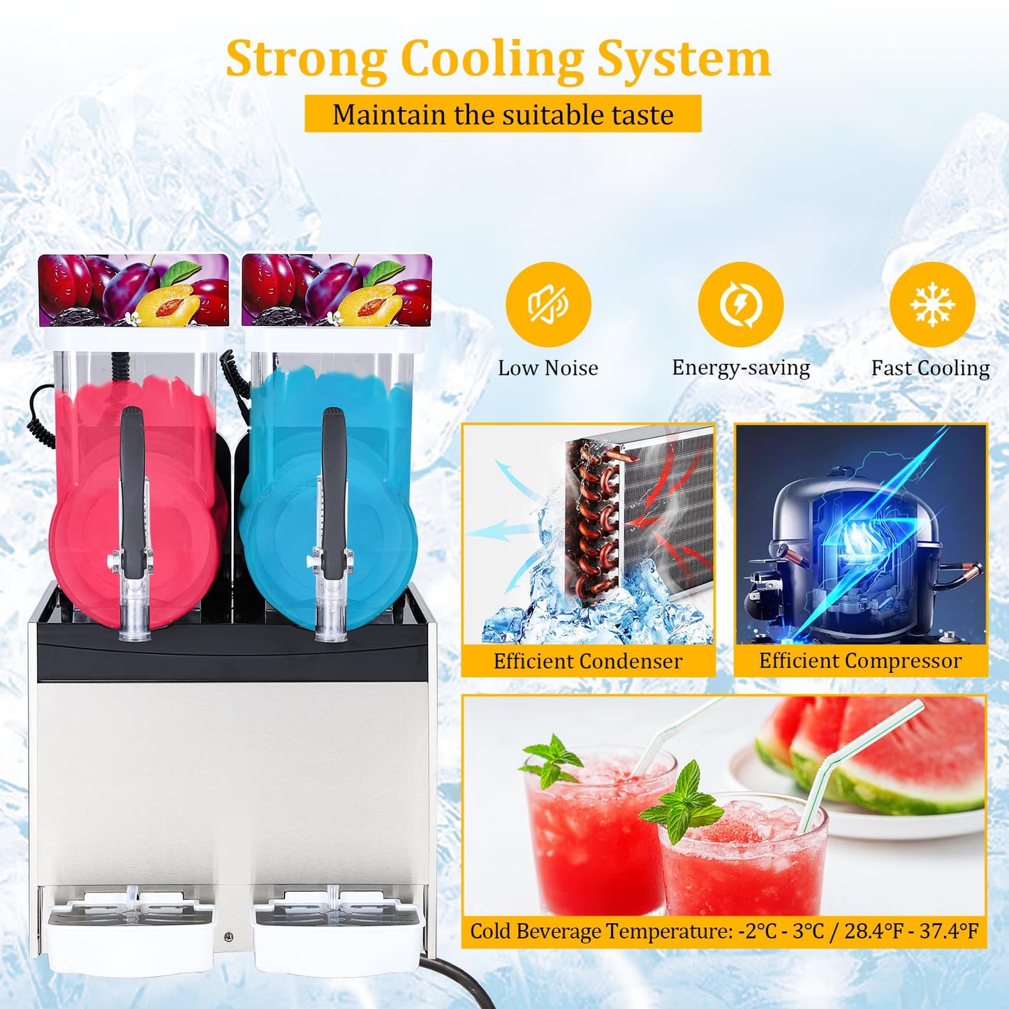 Commercial Slushie Machine - 15L*2 Dual Tank & Triple-Tank Available, Stainless Steel, Self-Cleaning & High-Speed Mixing, Perfect for Frozen Drinks, Margaritas, Coffee, Cocktails, Home, Bars,Black