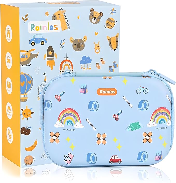 RAINLOS Small-First-Aid-Kit-for-Home-Car-Travel-Camping-Hiking-Kids, Mini Cute Portable Medical Emergency Kits Fits into a...