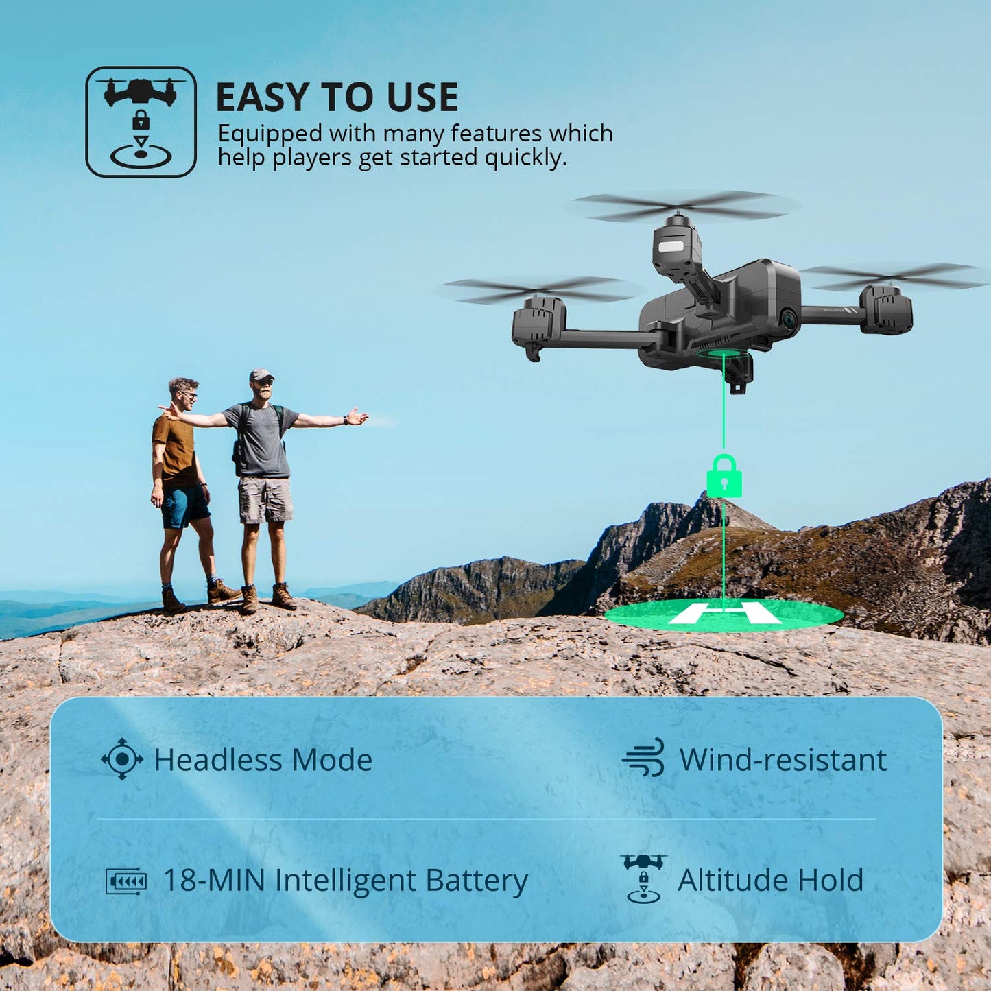 Holy Stone GPS 2.7K Drone with FHD FPV Camera Live Video for Adults, Portable Selfie Quadcopter with 2 Batteries for Beginners with Auto Return Home, Custom Flight Path, Follow Me, Auto Hover