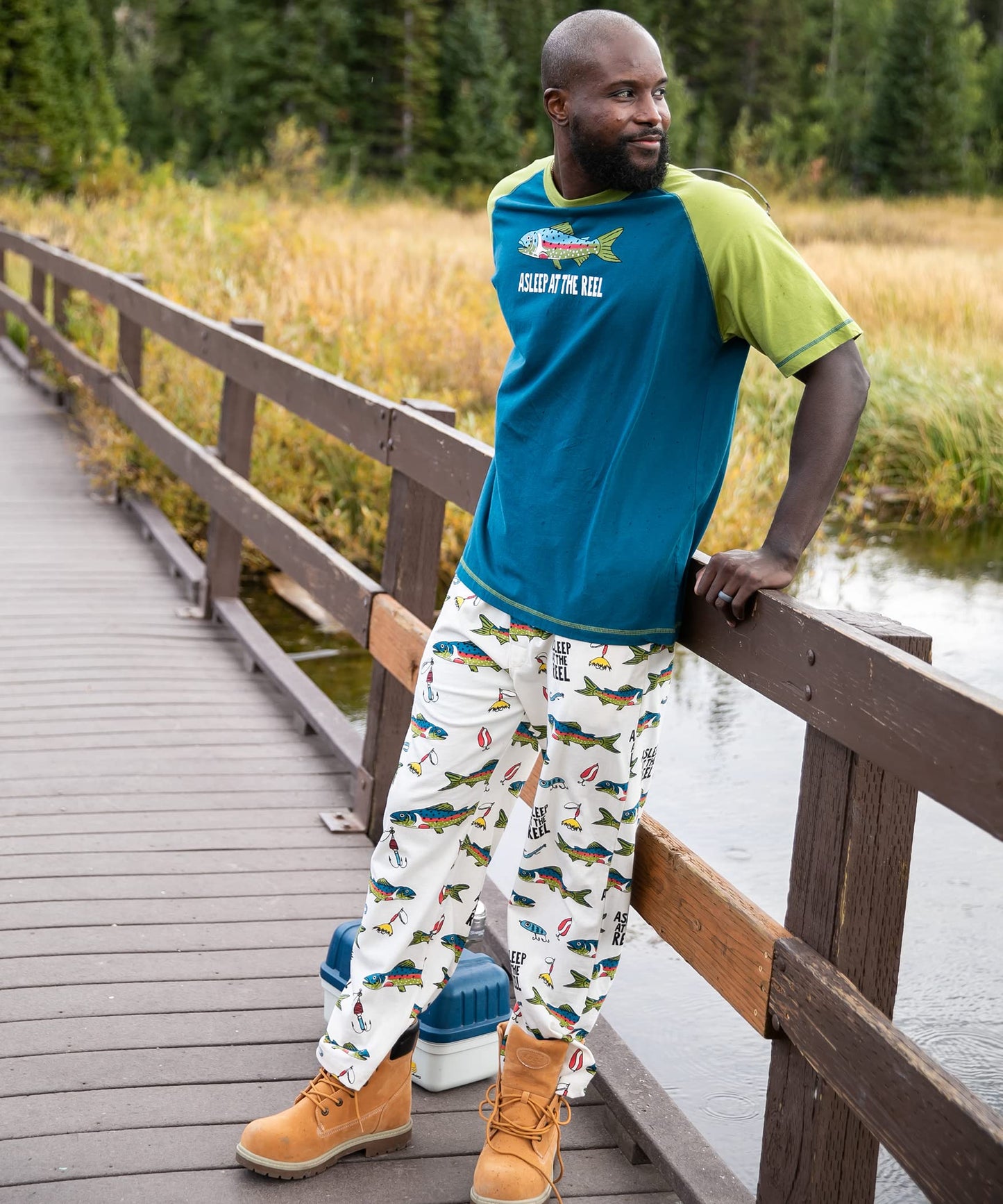 Lazy One Funny Ocean Pajama Pants For Men, Men's Separate Bottoms, Lounge Pants, Fishing, Outdoors (Asleep At The Reel, X-LARGE)
