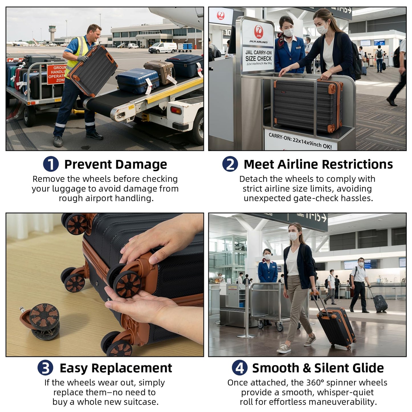 Cobens Luggage Sets 5 Piece Suitcase with Wheels，ABS Hard Case Luggage with Detachable Spinner Wheels，Carry on Luggage Set with TSA Lock （20/24/28 Inch