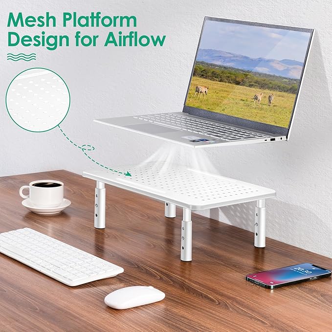 La Jaco Monitor Stand Riser, 3 Height Adjustable Monitor Stand with Pen Holder, Dual Monitor Riser Laptop Riser for Office, Home, School Supplies, 1 Pack, White