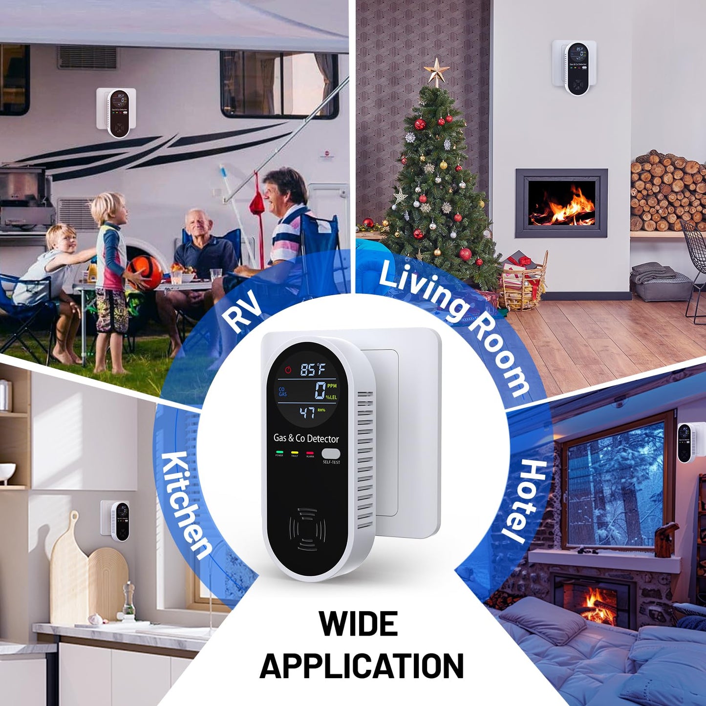 Gas and Carbon Monoxide Detectors Plug in, 4-in-1 Portable CO & Natural Gas Leak Detector with Temperature & Humidity Display for Home, Hotel, RV & Travel