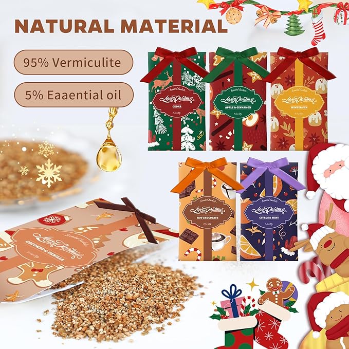 SCENTORINI Scented Sachets for Drawer and Closet, Christmas Long-Lasting Sachets Bags, Cedar, Apple Cinnamon, Coconut & Vanilla, Citrus & Mint, Winter Sun, Hot Chocolate