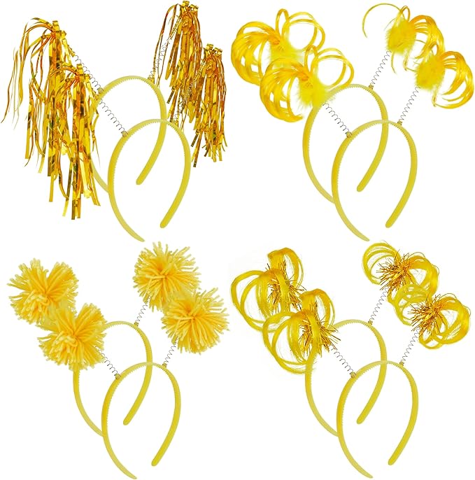COCIDE 8Pcs Pom Pom Headbands Party Headbands Tinsel Wrapped Ponytails Headbopper Headwear for Birthday Festival