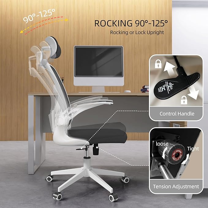 ZYFFHYLAI Office Chair Ergonomic Desk Chair, 350 LBS Mesh Office Chair with Lumbar Support, Comfy Desk Chair with Wheels, Big and Tall Chair for Study Work Gaming (Black+White)